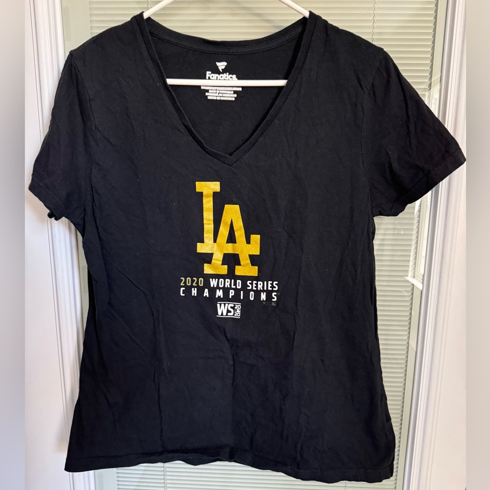 Fanatics Women's Black LA World Series Champions 2020 V-Neck Tee